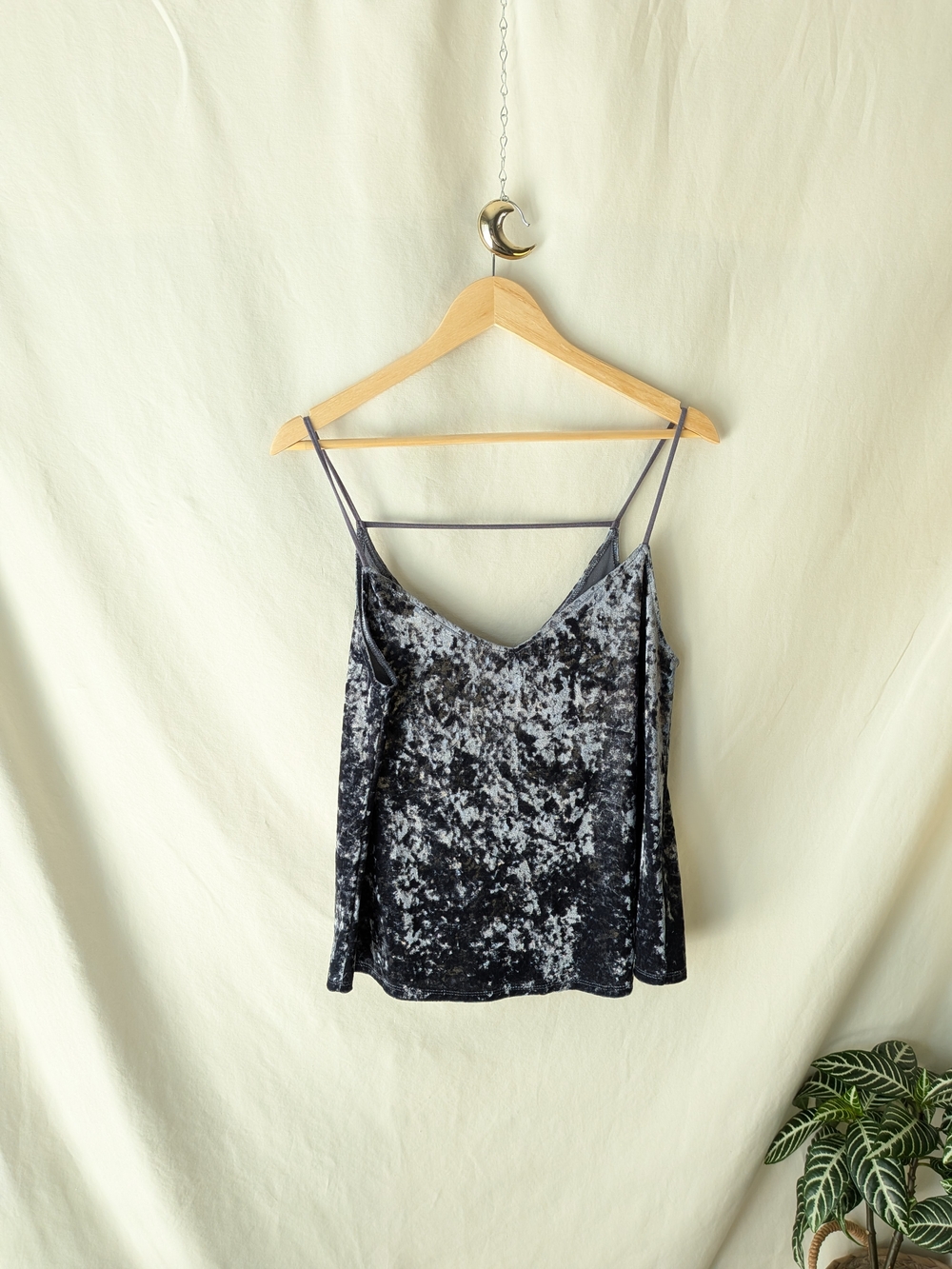 Socialite Crushed Velvet Spaghetti Strap Cami - Black/Silver Marble